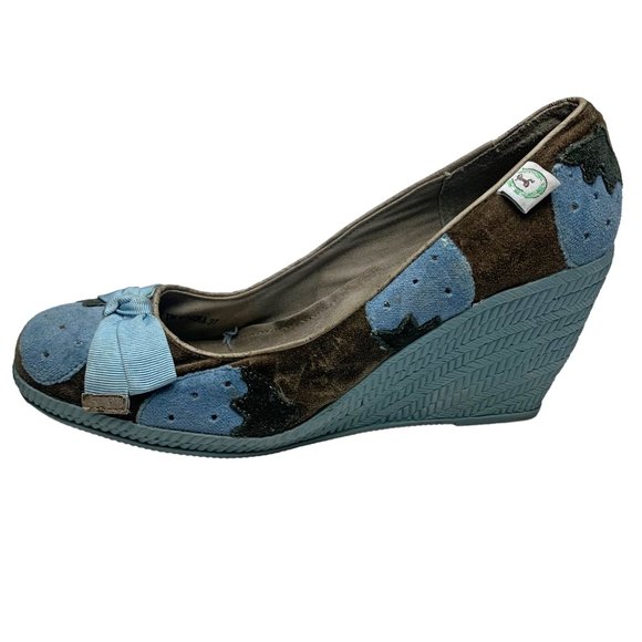 MISS L FIRE Blue Velvet‎ Embroidered Wedge - Picture 2 of 11